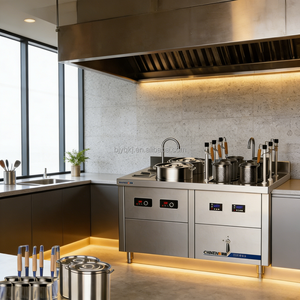 Cuisinière à induction commerciale compacte avec <span class=keywords><strong>plateau</strong></span> à condiments et 6 réservoirs en acier inoxydable, facile à nettoyer, pour l'industrie alimentaire - Product Image 3