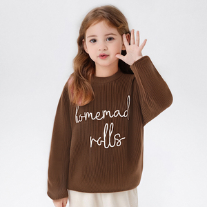 <span class=keywords><strong>Pull</strong></span> en tricot à col rond pour filles, couleur marron, avec broderie et inscription 'Homemade Rolls', 100% polyester - Product Image 6