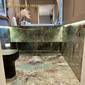 Dalle de marbre vert naturel atmosphérique personnalisable pour les murs, les îlots, les tables, les comptoirs de salle de bain, la décoration - Product Image 3