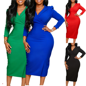 C8644 moda Otoño Vestidos Mujer Casual elegante traje cuello manga larga Delgado Oficina señora vestido africano vestidos para mujer - Product Image 1