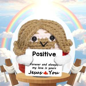 Handgemaakte christelijke sleutelhanger kruis hanger positieve gehaakte Jezus pop katoen geborduurd voor emotionele steun cadeau - Product Image 4