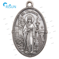 Collier pendentif médaille personnalisée Sainte Barbe, saint patron des pompiers chrétiens, avec centre de prière et chapelet