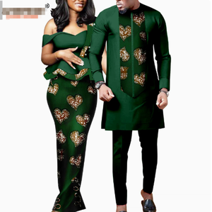 Robes africaines pour femmes, tenues assorties pour couples <span class=keywords><strong>Bazin</strong></span> Lover, robes de soirée sirène imprimées, ensembles chemise et pantalon pour hommes, tenues de <span class=keywords><strong>mariage</strong></span> - Product Image 3