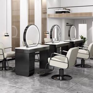 Hair Salon Double-sided <b>Mirror</b> with Lamp & Cabinet Stainless Steel Hot Dyeing <b>Mirror</b> <b>Table</b> Internet Famous Salon Furniture - Product Image 4