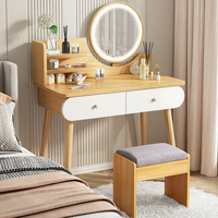 Ensemble de coiffeuse de maquillage en gros avec miroir LED, coiffeuse innovante en bois MDF pour chambre à coucher