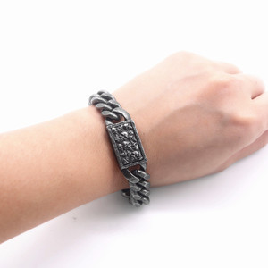 Pulsera yunnique Retro de acero y titanio negro con hebilla de calavera, joyería unisex, diseño geométrico de esqueleto, color Rich Man - Product Image 3