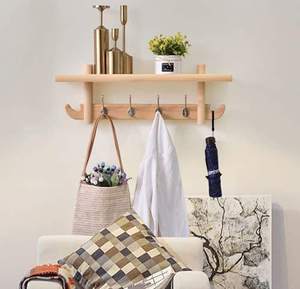 Factory Wholesale Classic Double Tier Wooden Wall <b>Mounted</b> Hangers Hooks Storage Rack Flexible Design for Bedrooms Living Rooms - Product Image 3
