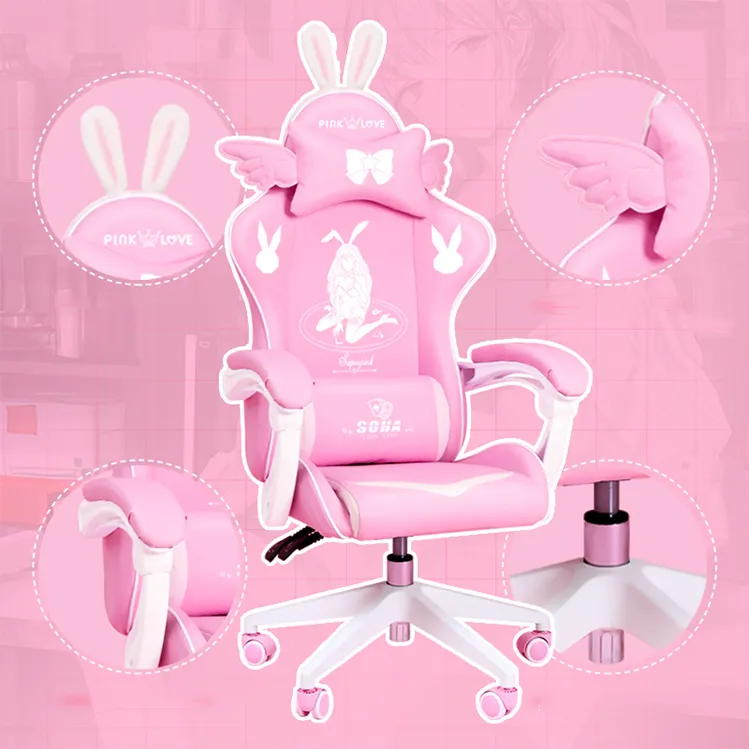 2021 New Cute Pink Computer Comfy Office Custom Pu Wholesale Comfortable Gaming Chair Racing