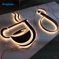 Panneau signalétique GRANDVIEW en acier inoxydable avec logo rétroéclairé par LED, lettres 3D en verre lumineuses pour mur d'entreprise ou de magasin