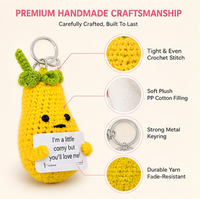 Adorable porte-clés en peluche en crochet tricoté en forme de nourriture avec citation humoristique, jouet miniature mignon pour breloque de sac, cadeau, souvenir de fête