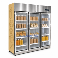 Congélateur vertical à triple porte vitrée, commande numérique, refroidissement par air, vitrine transparente pour supermarché