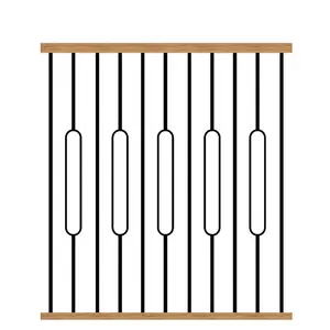 Barandilla de balcón para decoración de interiores de nuevo diseño, acabado en negro satinado, husillo de Metal moderno, balaustre de hierro forjado ovalado sólido