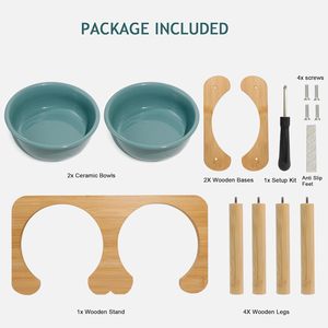Set di Ciotole per Animali Domestici in Ceramica Stile Romanico con Supporto in Legno di Bambù - Product Image 4