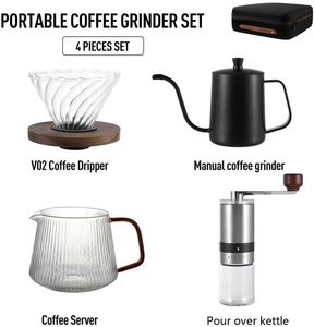 Eco-Friendly Stainless Steel Ceramic Burr Manual Drip Travel Bag <b>Gift</b> <b>Box</b> Packaging Grinder Pot Kettle Pour <b>Coffee</b> Maker Set - Product Image 3