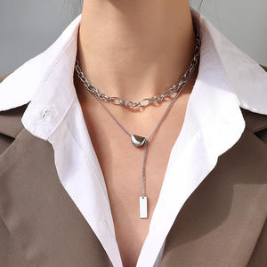 قلادة فيرشال VSB1125 موديل 2026 الجديدة، سلسلة خانقة مزدوجة الطبقات مطلية بالذهب عيار 18 قيراط مع قلادة على شكل قلب من الفولاذ المقاوم للصدأ - Product Image 2