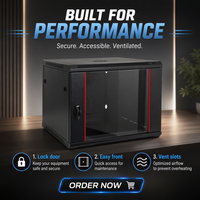 Kabinet Server Dinding Dua Bagian 19-inci 12U Hitam Buatan Zhejiang, Baja SPCC Cold Rolled, Standar ANSI/EIA RS-310-D ETSI