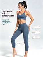 Ensemble de sport 2 pièces pour femme, couleur contrastante unie, dos élégant, soutien-gorge de yoga à bonnets fixes, antichoc et anti-transpiration, et short taille haute