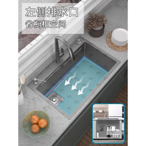 Fregadero de Cocina Grande de una Sola Tina Hecho a Mano, de Acero Inoxidable Nano, Multifuncional, para Lavar Verduras, con Drenaje Lateral Izquierdo - Product Image 2