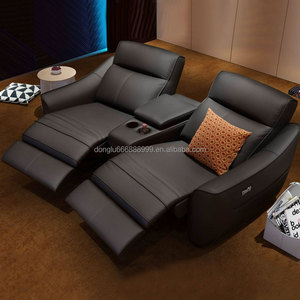 Fauteuil double électrique moderne haut <span class=keywords><strong>de</strong></span> gamme en cuir véritable pour home cinéma, fonctionnel pour salons et halls, en métal et bois - Product Image 4
