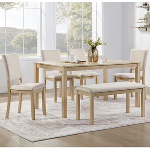 Juego de Comedor Moderno de 6 Piezas con Banco y 4 Sillas Tapizadas, Duradero y Ecológico - Product Image 1