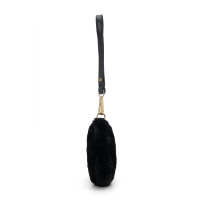 Porte-monnaie rond en fausse fourrure noire avec dragonne courte, fermeture éclair, mini pochette douce et moelleuse, durable, pour pièces de monnaie, clés, AirPods, usage quotidien