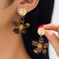 Boucles d'oreilles pendantes tendance à imprimé léopard et fleurs pour femmes, ornements d'oreille en or martelé