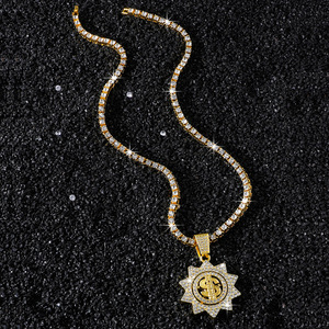 Collier Pendentif Tendance Motif Tournesol et Symbole Dollar, Personnalisé, Style Hiphop, Géométrique, pour Hommes, Bijoux de Mode - Product Image 3