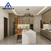 Cuisine îlot AMAZBUILD avec finition laquée exquise |   Meubles sur mesure écologiques professionnels avec portes en verre pour maisons de luxe