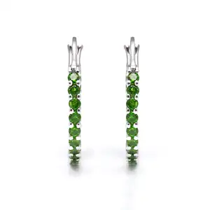 Green Chrome Gemstone Hoop Earrings Round 925 Sterling Silver Fine Jewelry Huggie Hoops Wholesale Price Green Stone Hoop Earring