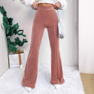 <span class=keywords><strong>Pantalon</strong></span> <span class=keywords><strong>évasé</strong></span> en <span class=keywords><strong>velours</strong></span> côtelé taille haute ample pour <span class=keywords><strong>femme</strong></span>, couleur unie, décontracté, jambe large, long - Product Image 1