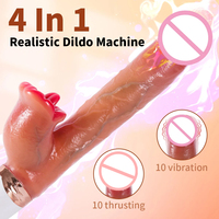 TMM Flüssigsilikon Heizbarer Teleskop-Stoßdildo mit Zungenleck-Vibrator, G-Punkt- und Klitoris-Dualstimulator, Erwachsenenspielzeug für Frauen