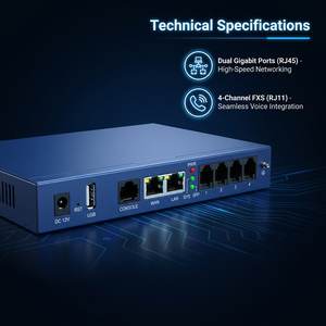 Passerelle <span class=keywords><strong>VoIP</strong></span> Gigabit 4 ports FXS SIP IAD, convertisseur analogique vers IP avec 2 ports GE RJ45 pour système téléphonique d'entreprise Asterisk 3CX - Product Image 4