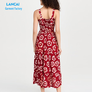 Women's <strong>slip</strong> <strong>Long</strong> Dress Red Colors White Flower Pattern Lady Slimming Elegant Party Dress Girl's Holiday Clothing Customized - Product Image 4