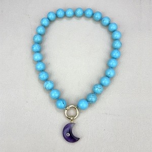 Collar de Moda con Cierre de Oro de 18k, Cuentas Redondas de Turquesa Natural y Colgante de Amatista para Uso Diario - Product Image 2