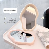 Miroir de maquillage de table pliable en plastique, style Ins, forme nuage irrégulière, personnalisé, esthétique crémeuse
