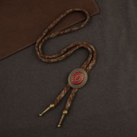 Cravate Bolo Western Cowboy, style Bohème Ethnique, avec imitation pierre turquoise et cordon à carreaux, unisexe, accessoire de costume de cowboy rétro