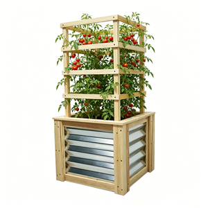 Natural Wood & Galvanized Steel Garden Raised Bed WithTrellis Heavy Duty Plant Support <b>Planter</b> Box for Climbing Flowers - Product Image 1