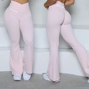 Solid Color Seamless Butt Lifting Yoga Leggings, cross Waist Elastic  Fitness Running Yoga Pants, Women's Activewear
