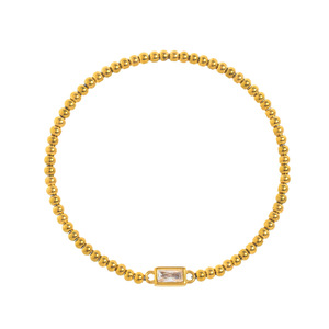 Baguette Birthstone Stretch <b>Bracelet</b> | 18K PVD <b>Gold</b> Plated Stainless Steel <b>Beads</b> | Waterproof, Hypoallergenic & Tarnish Free - Product Image 4