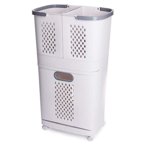 Cesto de Ropa Sucia con Ruedas, Portátil, de 3 Compartimentos, Ecológico, Duradero, de Plástico, para Baño y Lavandería, Venta al Por Mayor - Product Image 1