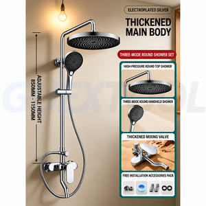 Juego de cabezal de ducha ajustable de tres niveles para baño doméstico, cabezal de ducha presurizado, grifo engrosado, rociador redondo y cuadrado para techo - Product Image 6