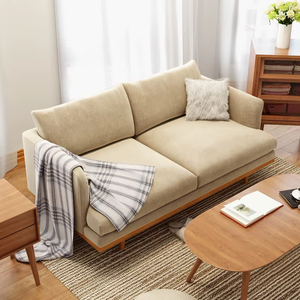 Personnalisé japonais maison salon <span class=keywords><strong>Beige</strong></span> profonde siège <span class=keywords><strong>microfibre</strong></span> tissu rembourrage petite causeuse 2 places base en bois canapé canapé <span class=keywords><strong>chaise</strong></span> - Product Image 5
