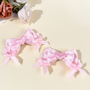 Jepit Rambut Buatan Tangan Berkualitas Tinggi Motif Hati Valentine Trio Pita Satin dengan Hiasan Mini Hati Serasi Desain Pita Berlapis-lapis Manis - Product Image 6