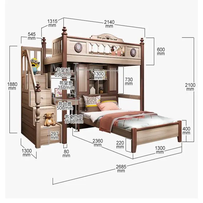 Çok fonksiyonlu yükseltilmiş yatak alanı tasarrufu ahşap çocuk yatakları gardırop, masa, raf çocuk ranza yatak odası mobilyası