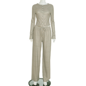 Новинка, 2026 трендовые товары, кардиган спереди, топы и широкие брюки, комплект спортивной одежды с принтом в полоску, комплект из 2 предметов - Product Image 5