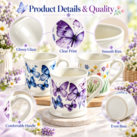 Mug en céramique personnalisé avec motif floral et papillon, avec boîte cadeau, design imprimé de fleurs personnalisé, tasse en porcelaine pour la maison, vaisselle