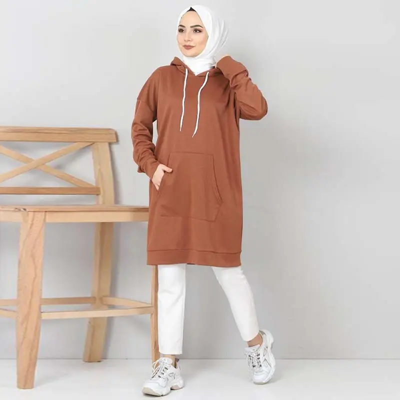 Custom new season women s fashion turkish clothing dubai long sleeve brown muslim hoodies sweatshirt