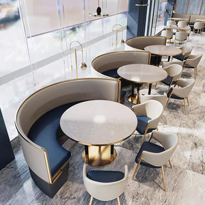 Ensemble de <span class=keywords><strong>mobilier</strong></span> de <span class=keywords><strong>restaurant</strong></span> commercial moderne de luxe, canapé en cuir et verre métallique, stand de restauration rapide, table et chaises en marbre - Product Image 1