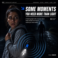 Lampe torche porte-clés ultra-lumineuse étanche avec alarme sonore, rechargeable, en alliage d'aluminium, faisceau LED large, Type-C, pour le camping