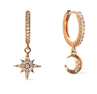Milskye Boucles d'oreilles créoles en zircon plaqué or 18 carats en argent sterling 925 avec cercle de lune et étoiles